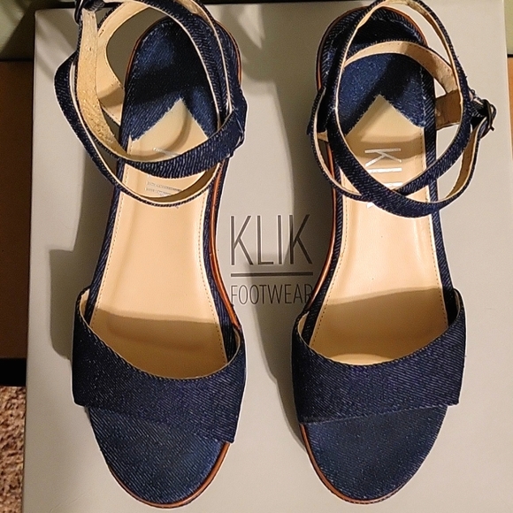 Klik Sashi denim wedge ankle strap sandals - Picture 4 of 9